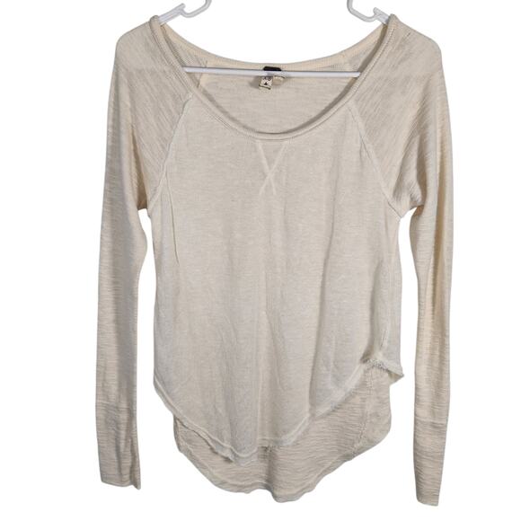 Free People We The Free Linen Blend Thermal Tee Top XS Cream Minimalist Boho - Picture 1 of 8